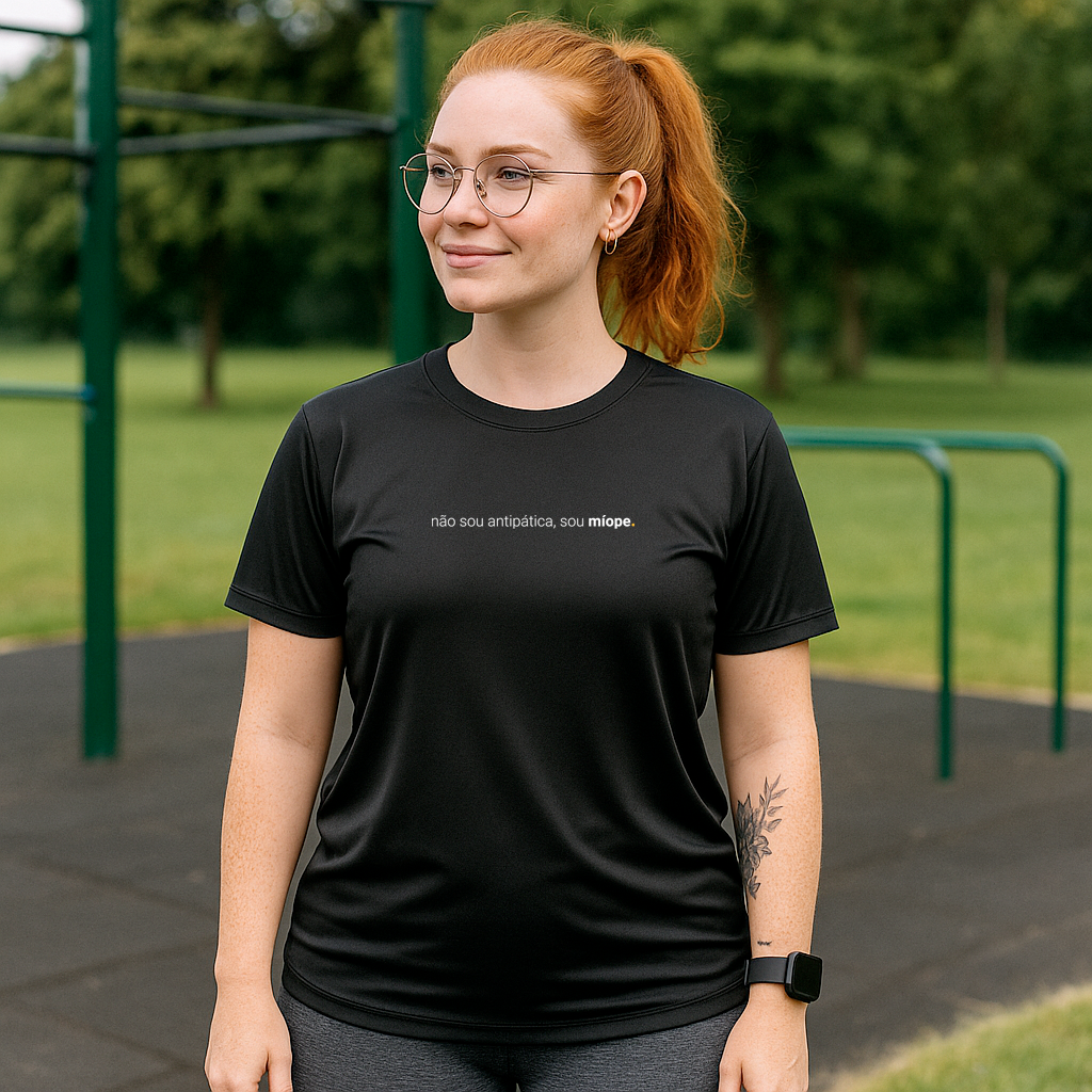 camiseta feminina dry fit não sou antipática, sou míope