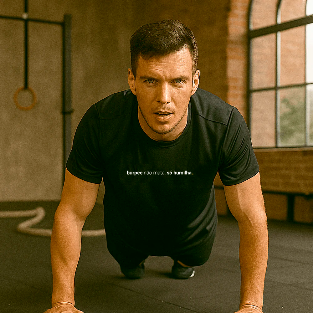 camiseta masculina dry fit burpee não mata, só humilha