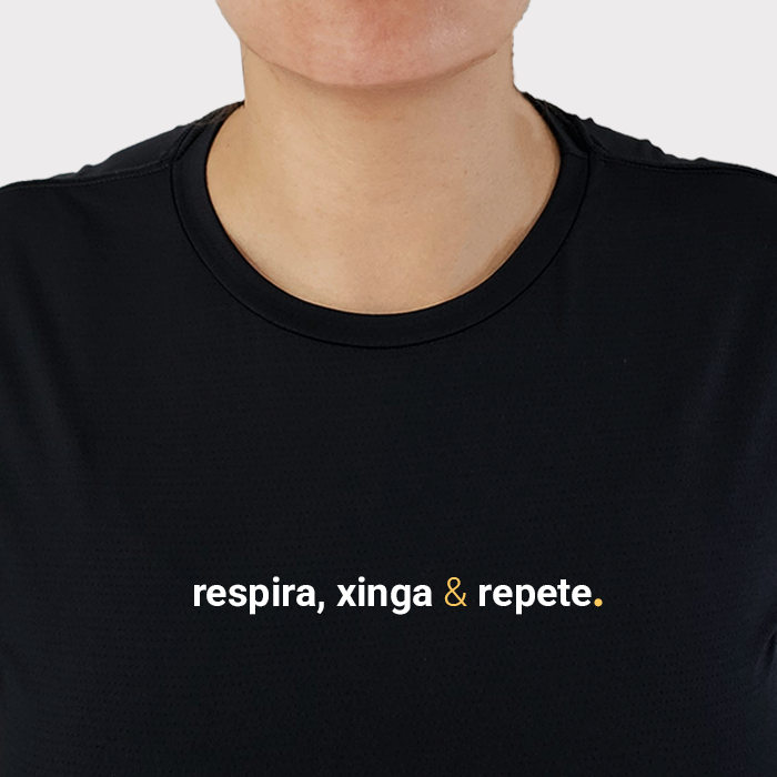 camiseta feminina dry fit respira, xinga e repete