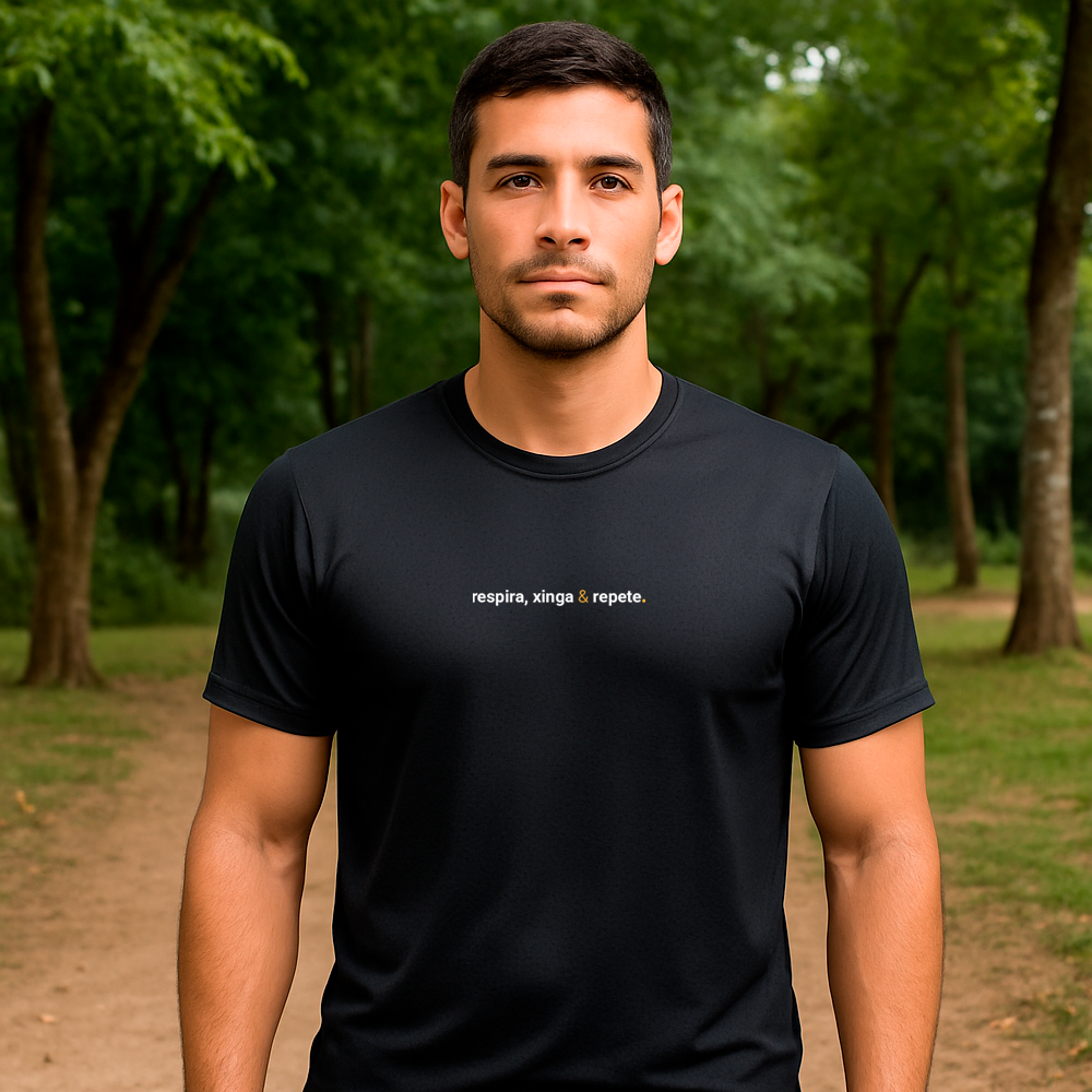 camiseta masculina dry fit respira, xinga e repete