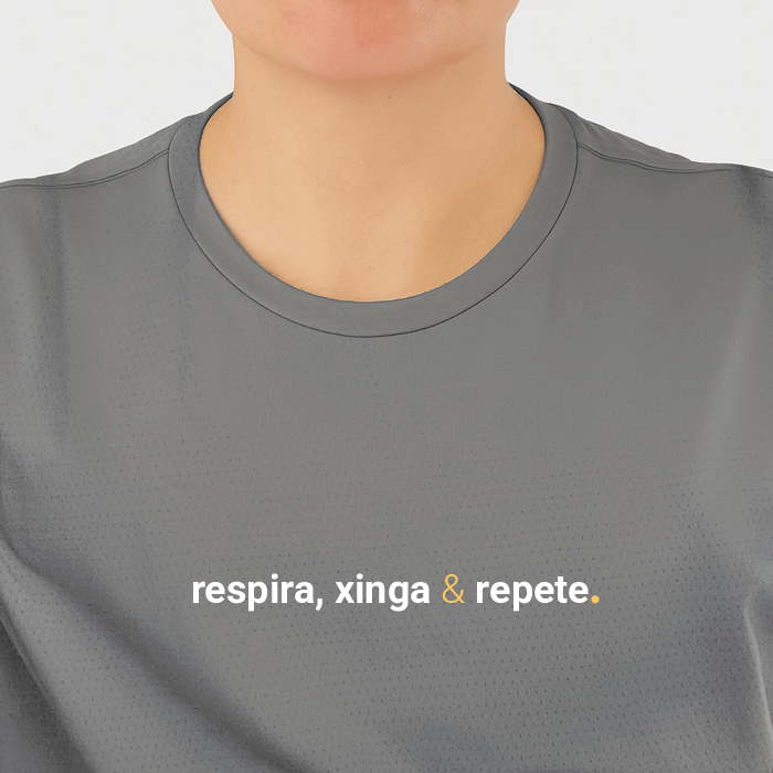 camiseta feminina dry fit respira, xinga e repete