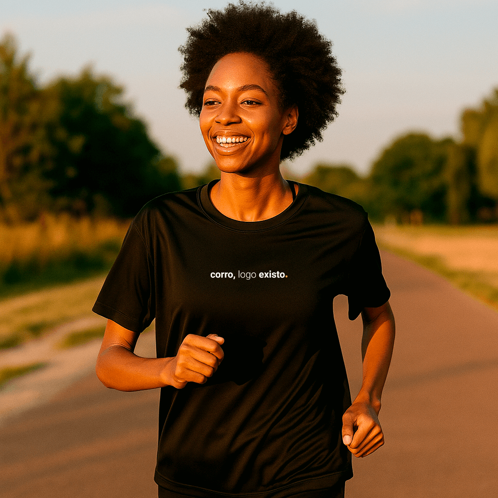 camiseta feminina dry fit corro logo existo