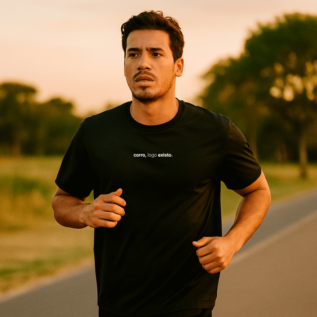camiseta masculina dry fit corro logo existo