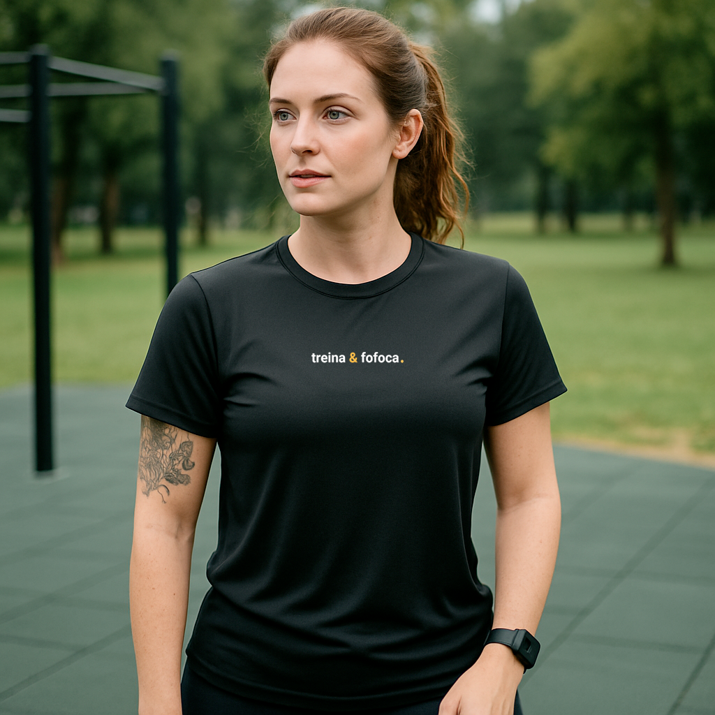 camiseta feminina dry treina e fofoca