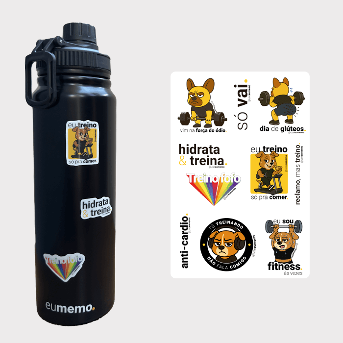 garrafa térmica com alça 800ml + cartela de adesivos