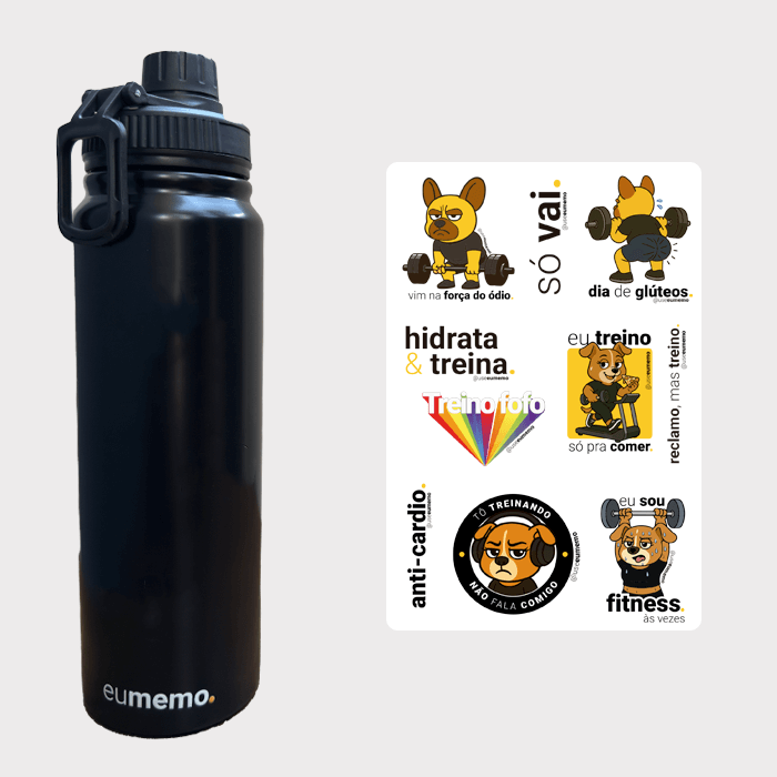 garrafa térmica com alça 800ml + cartela de adesivos
