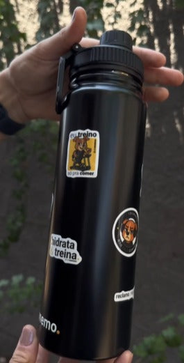 Carregar vídeo: garrafa térmica com alça 800ml + cartela de adesivos