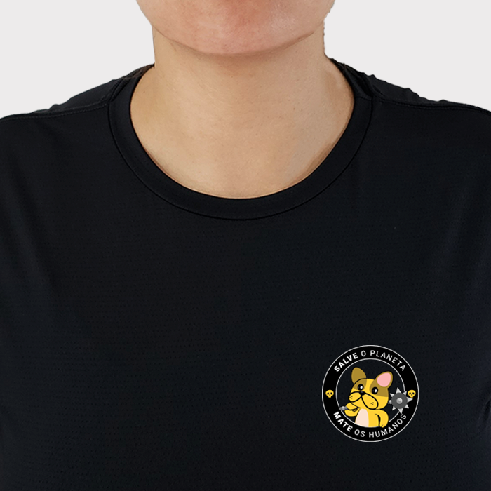 camiseta feminina dry fit salve o planeta mate os humanos