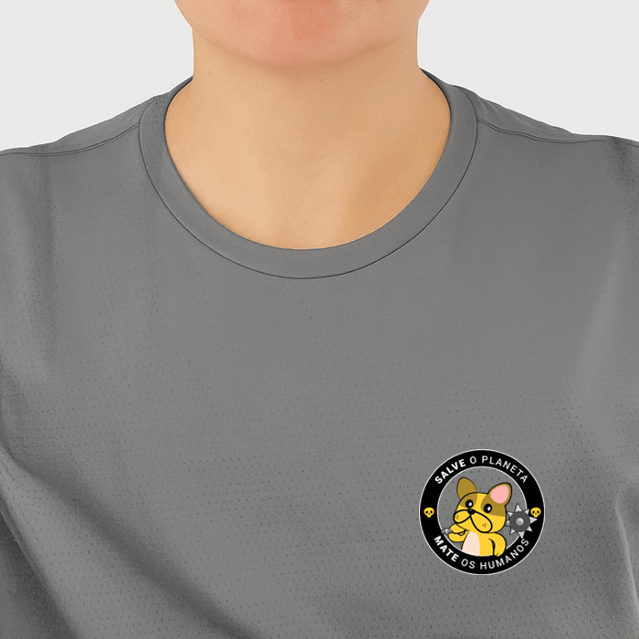 camiseta feminina dry fit salve o planeta mate os humanos