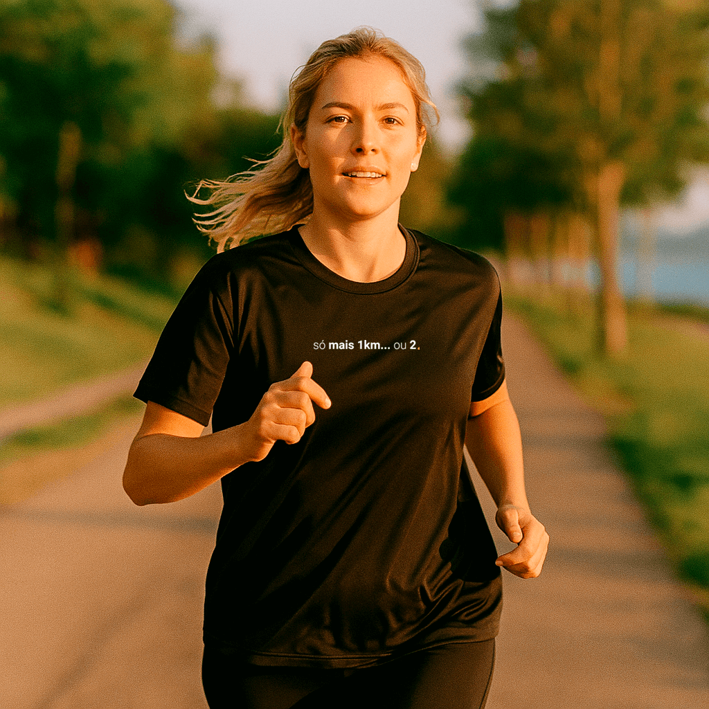 camiseta feminina dry fit só mais 1km... ou 2.