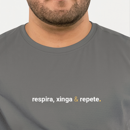 camiseta masculina dry fit  respira, xinga e repete