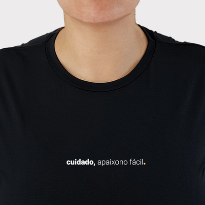 camiseta feminina dry fit cuidado, apaixono fácil