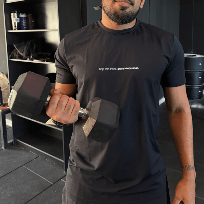 camiseta masculina dry fit hoje tem treino, chorar é opcional