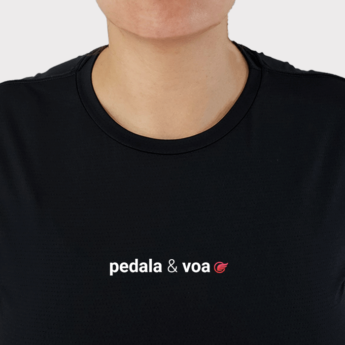 camiseta feminina dry fit pedala e voa collab bike and fly