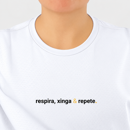 camiseta feminina dry fit respira, xinga e repete
