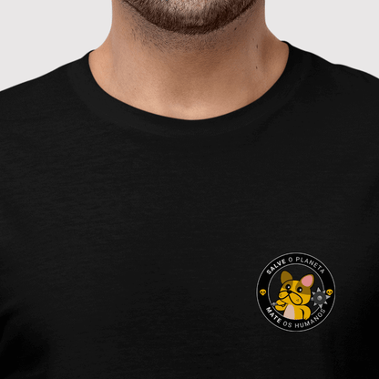 camiseta masculina salve o planeta mate os humanos