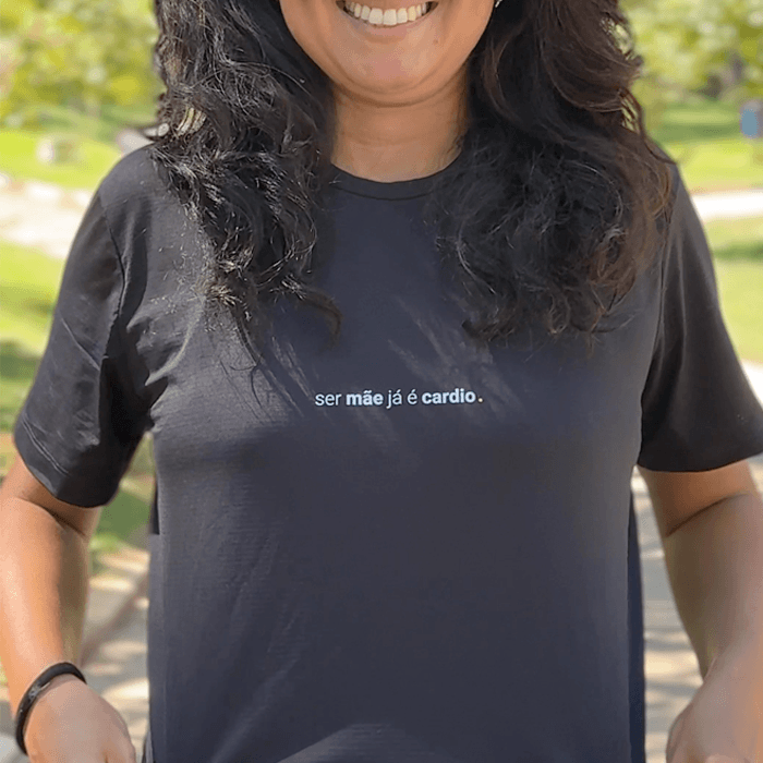 camiseta feminina dry fit ser mãe já é cardio