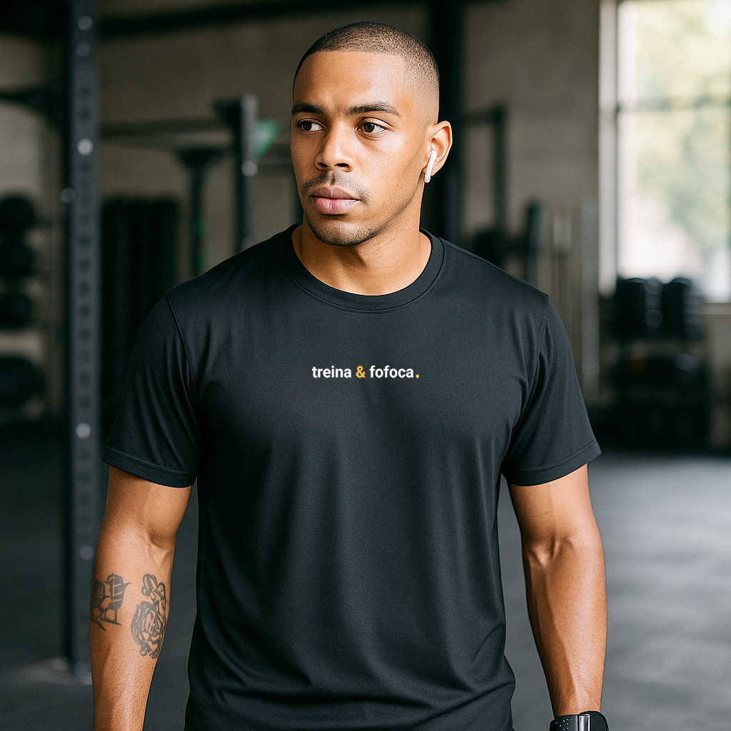 camiseta masculina dry fit treina e fofoca